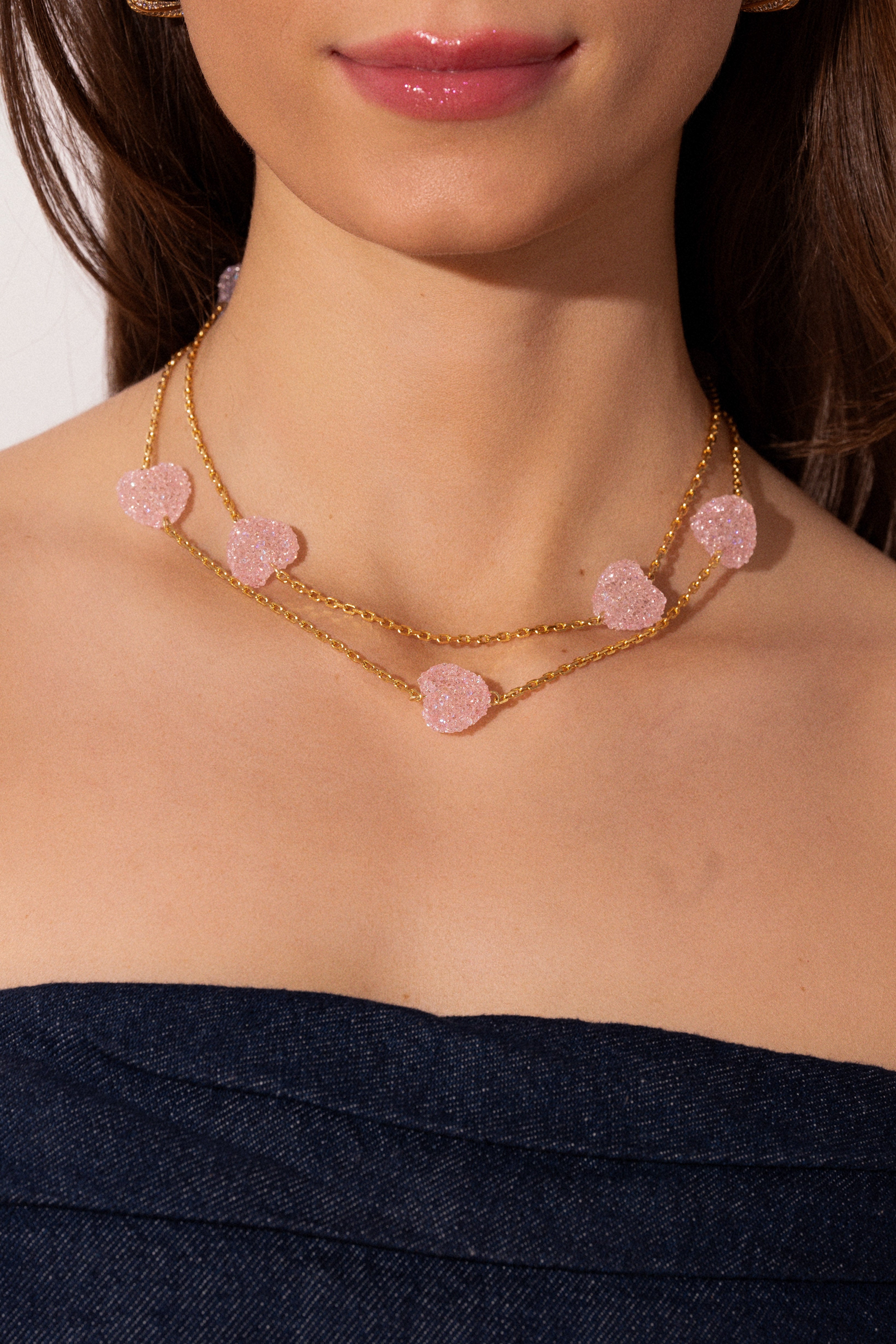 Jelly Heart Layering Necklace - Baby Pink