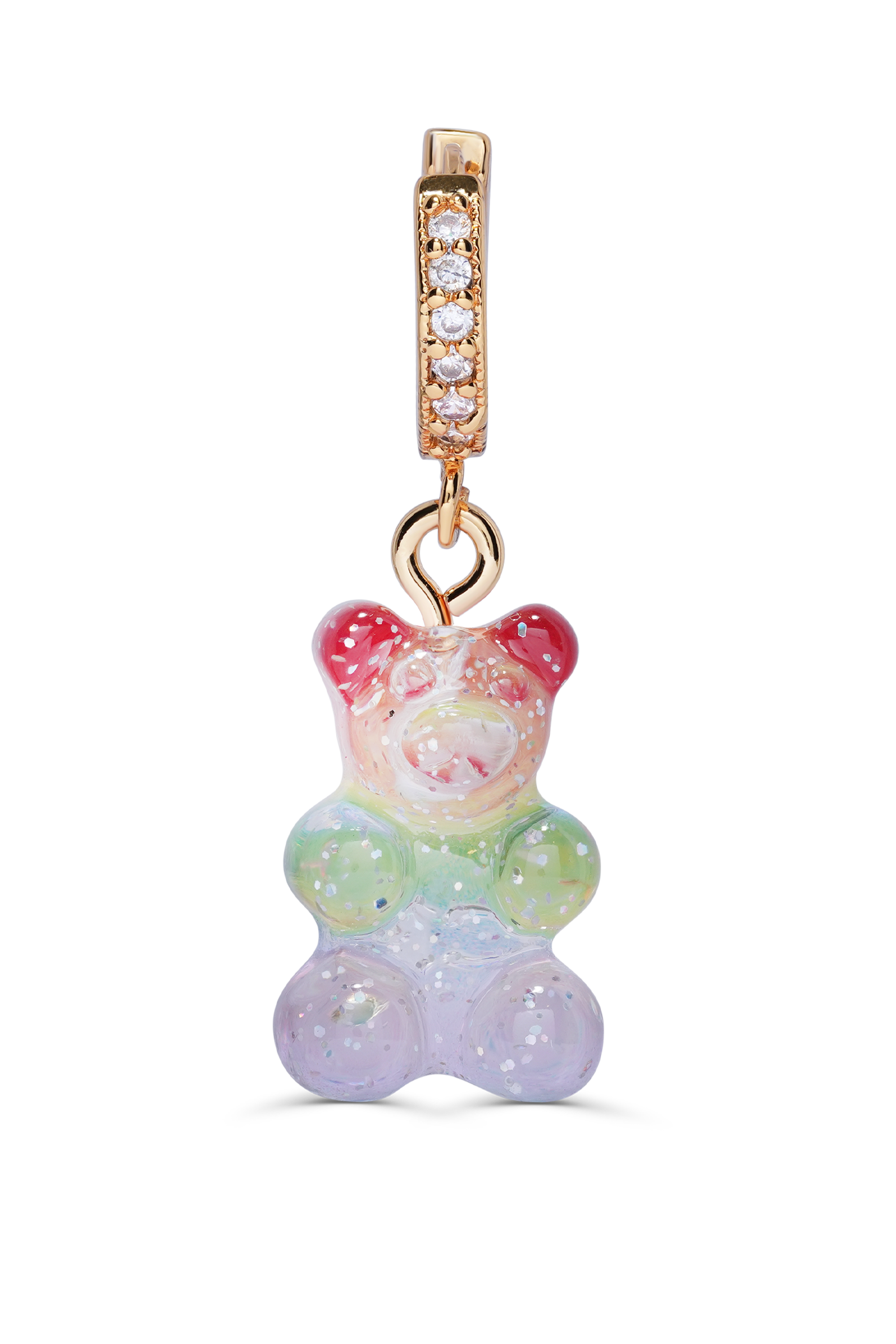 crystal haze Nostalgia Bear Pave Hoop - Gold Plated - Rainbow