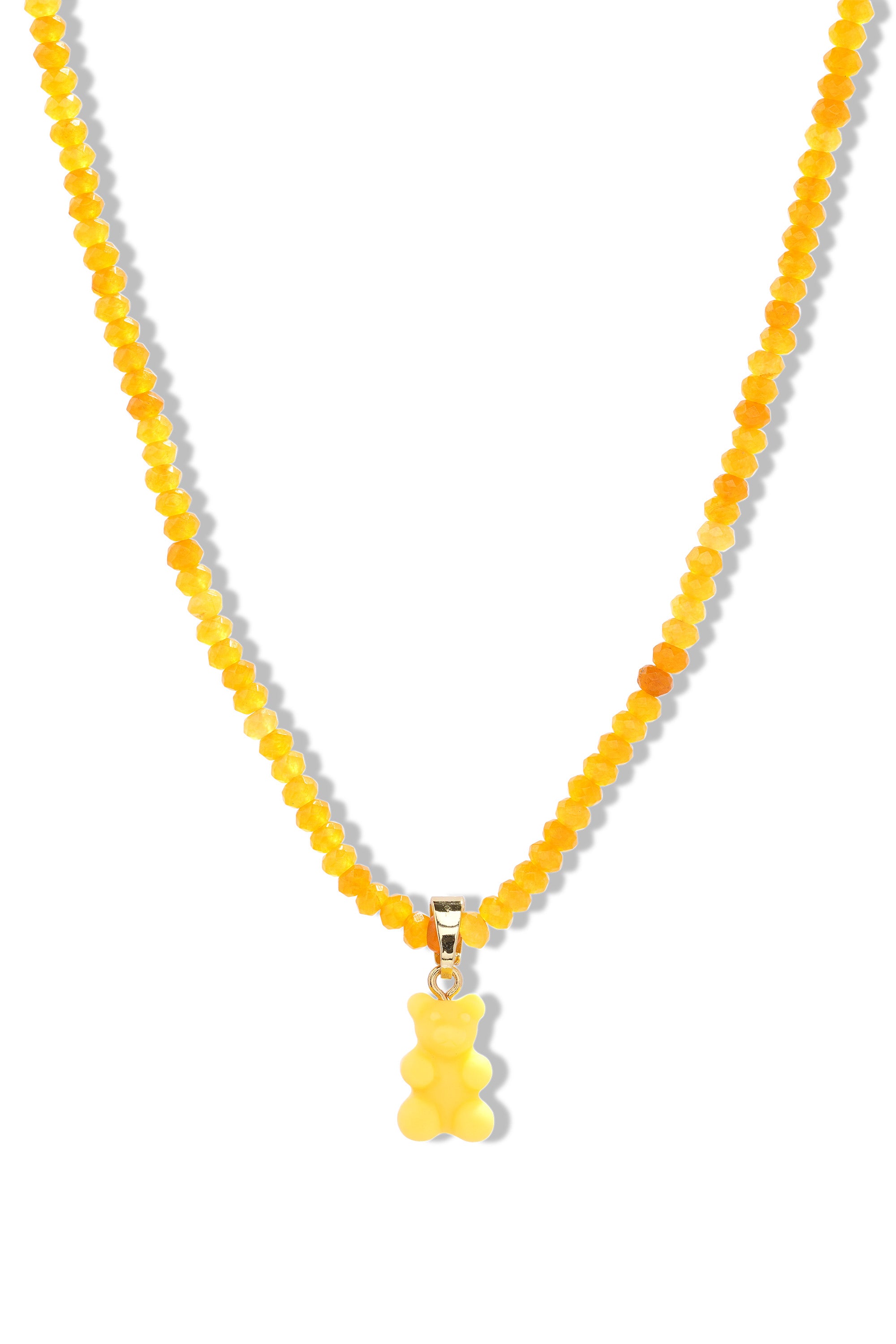 Beaded Nostalgia Bear Necklace - Yellow