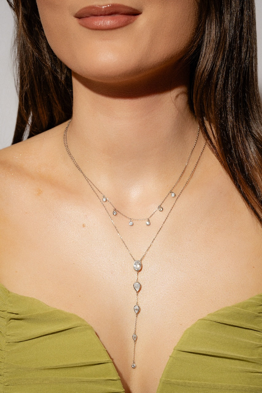 【LAZY DAWN】water drop point chain necklace N041~ネックレス ウォータードロップ ダイヤモンドネックレス チェーンタイプ-2