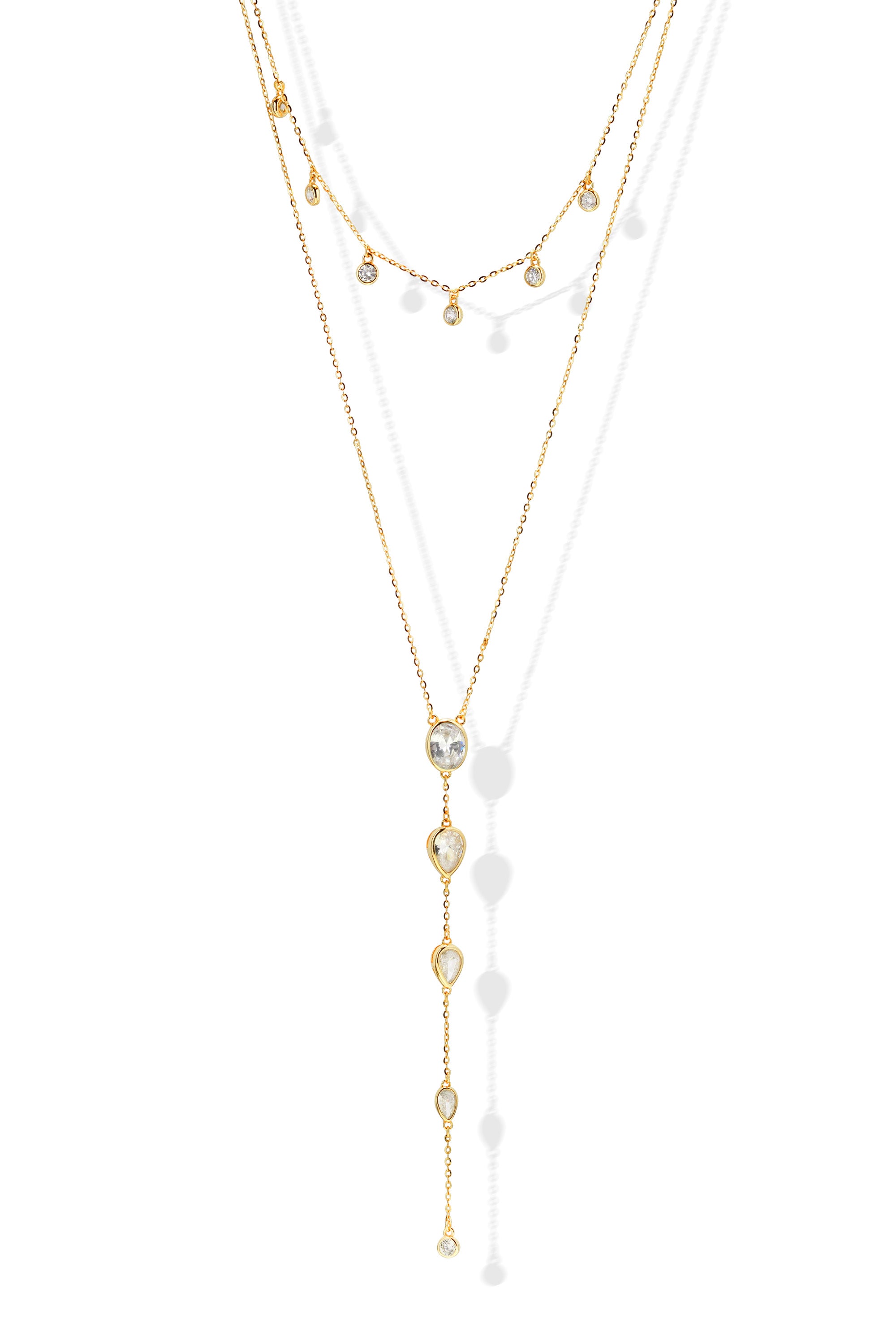 Double Layering Tear Drop Lariat Necklace - Gold – Crystal