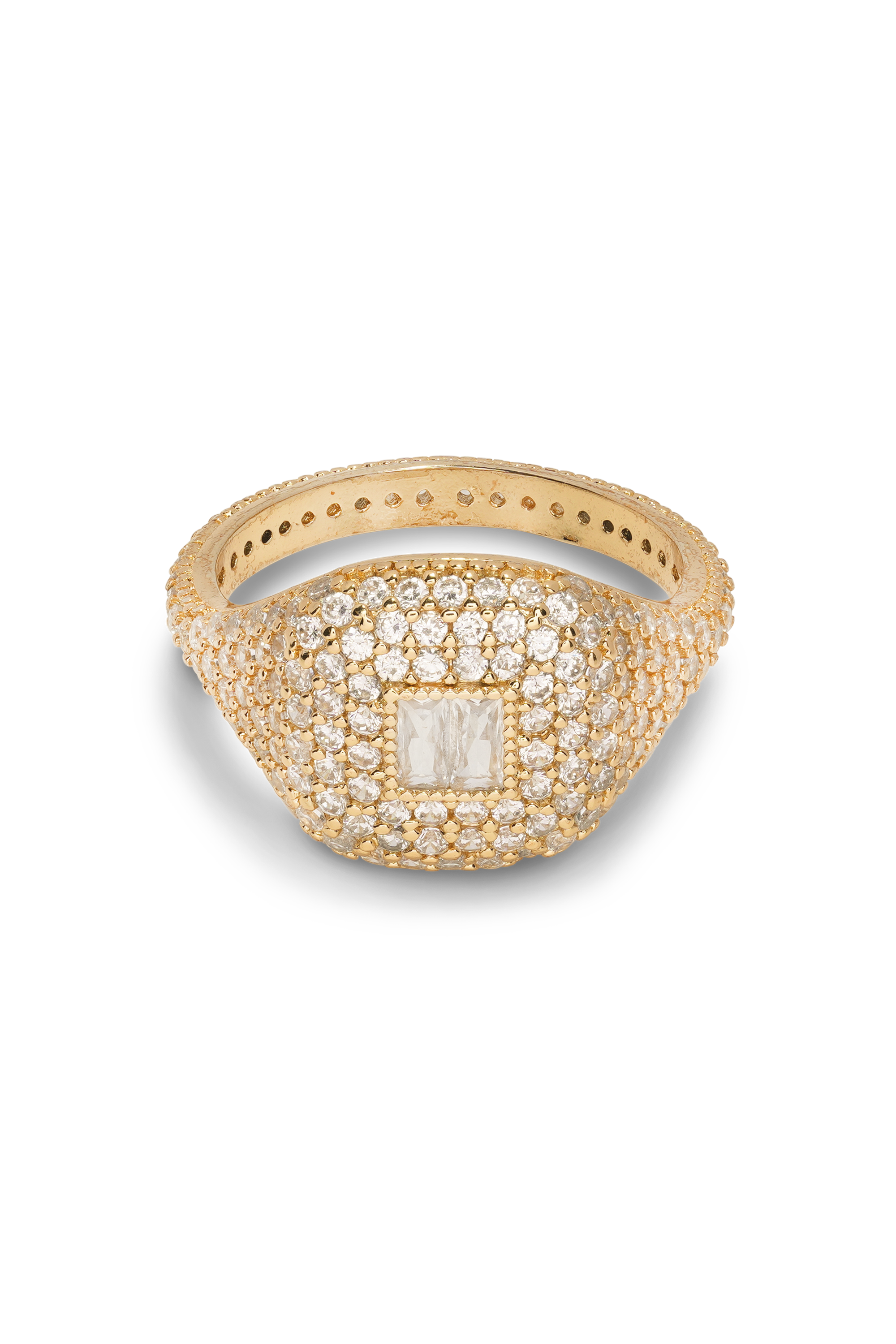 crystal haze Baguette Signet Ring Gold plated