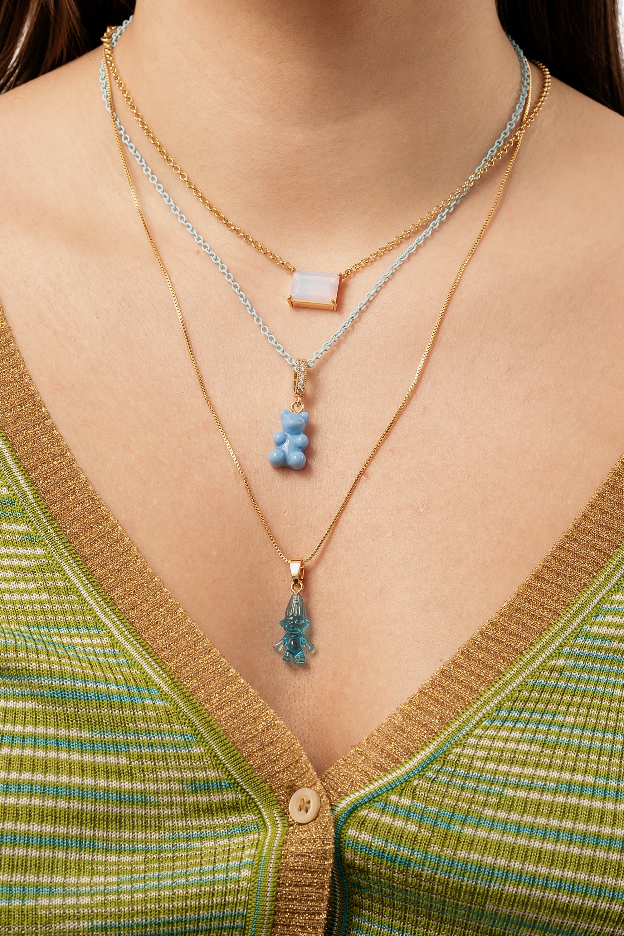 Nostalgia Bear - Pave Connector - Gold Plated - Sky Blue