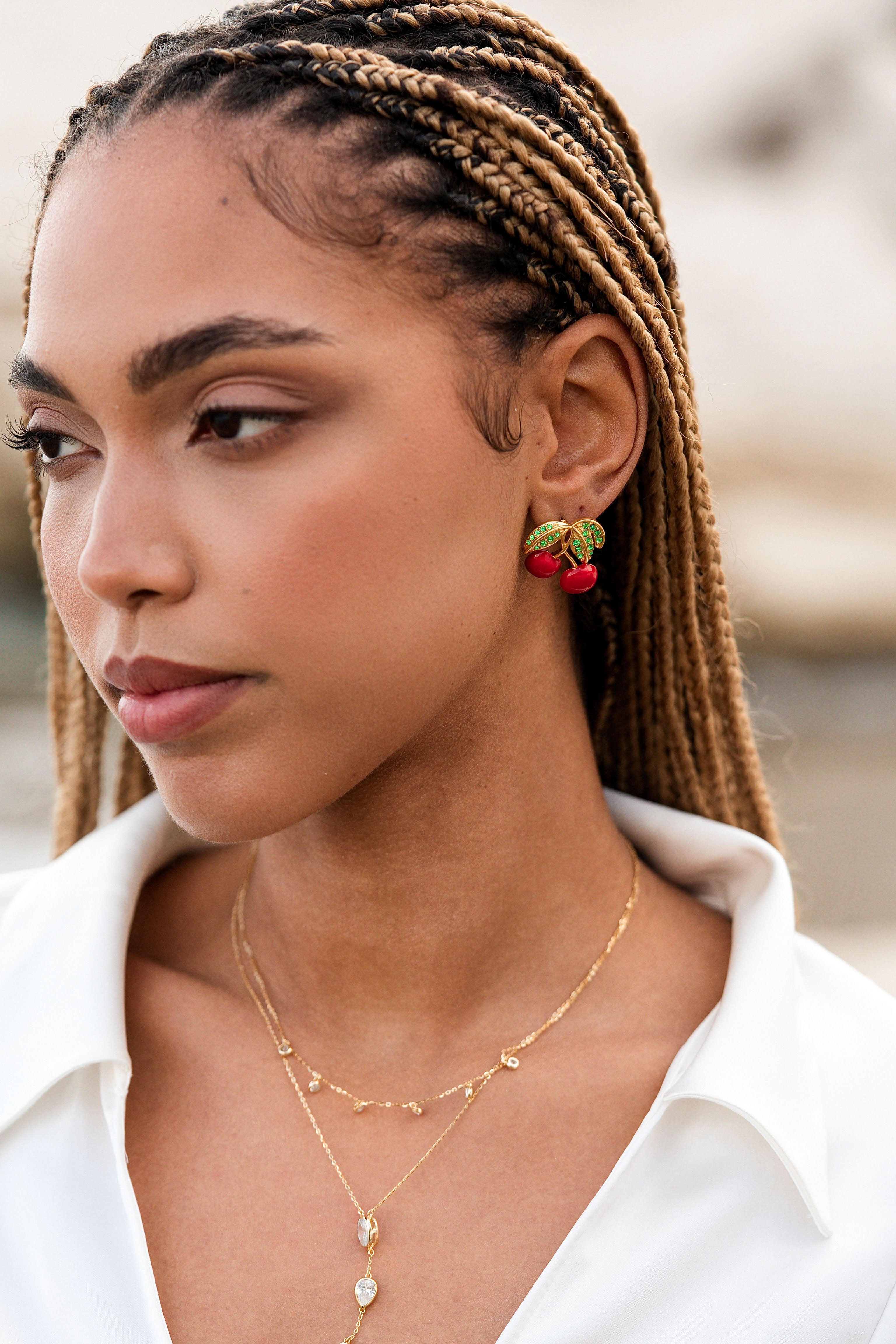 cherry　ear PAPILLONNERA ダイヤメッシュ Pop the Cherry Earrings – Crystal Haze Jewelry