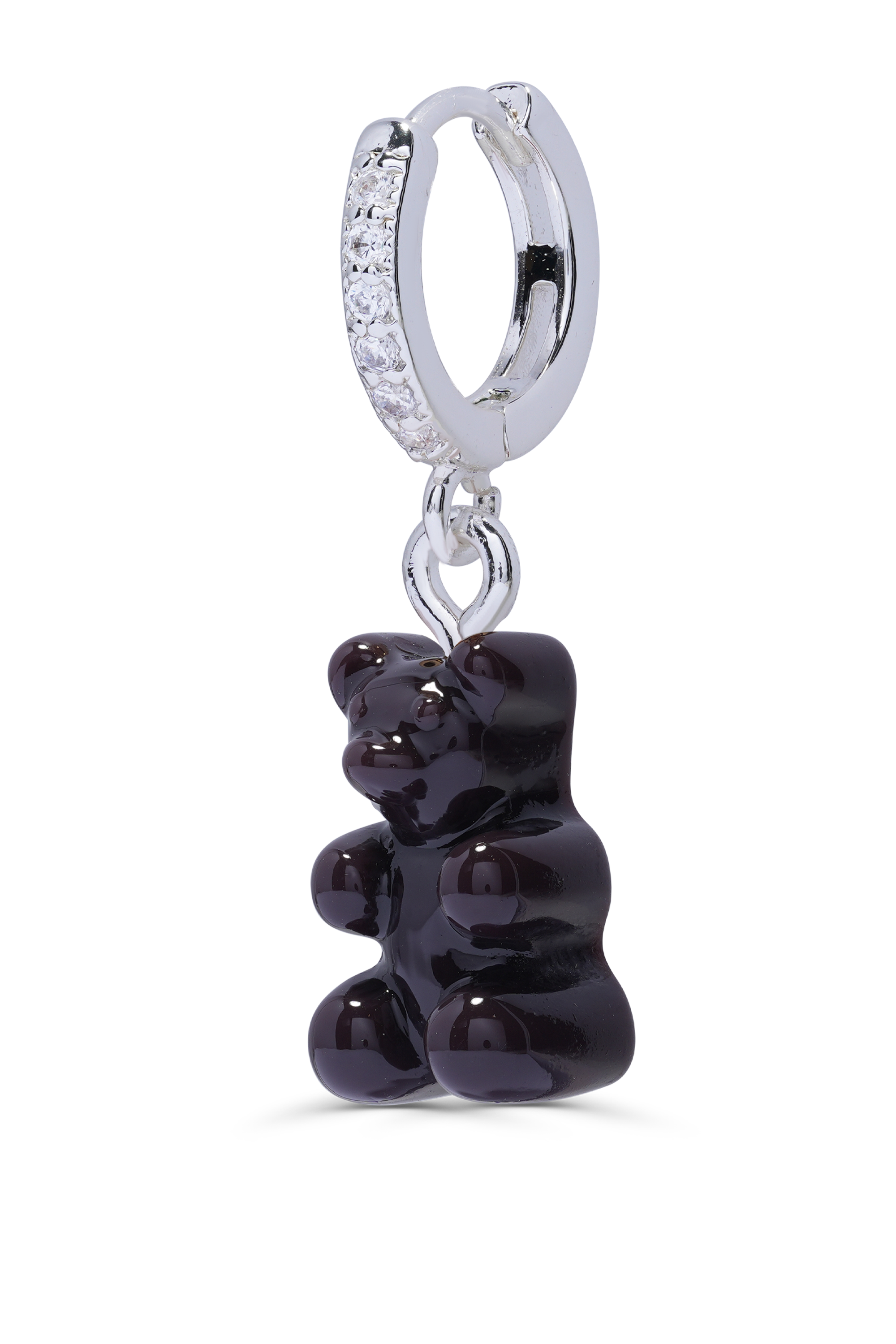 crystal haze Nostalgia Bear Hoop - Licorice - Silver plated