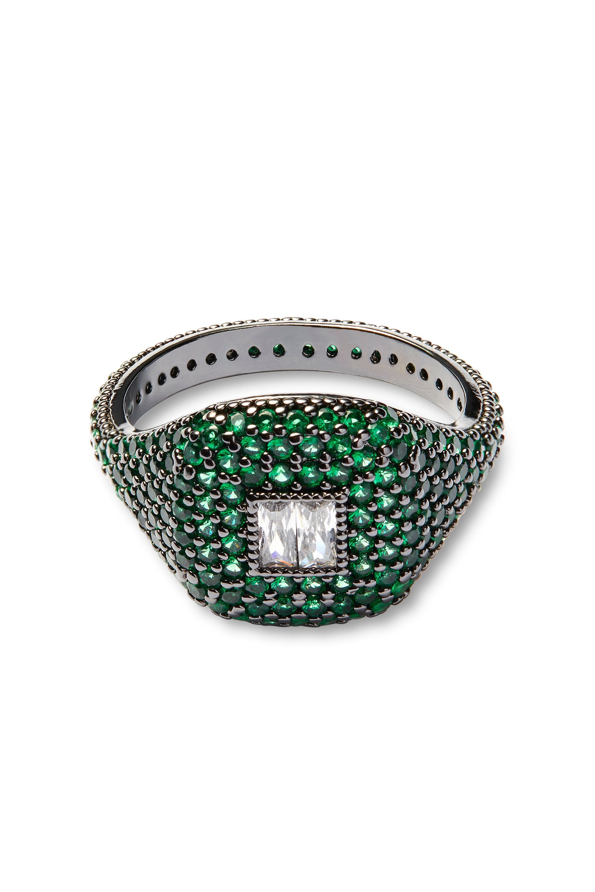 crystal haze Baguette cut ring - Emerald - Black Hardware