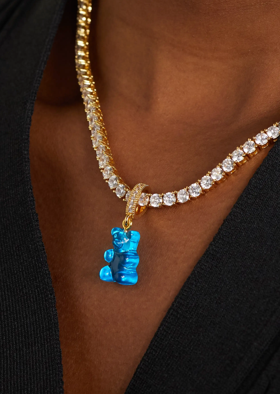 CRYSTAL HAZE|JEWERLY (NOSTALGIA BEAR - PAVE CONNECTOR - Nostalgia Bear - Pave Connector - Gold Plated - Azure
