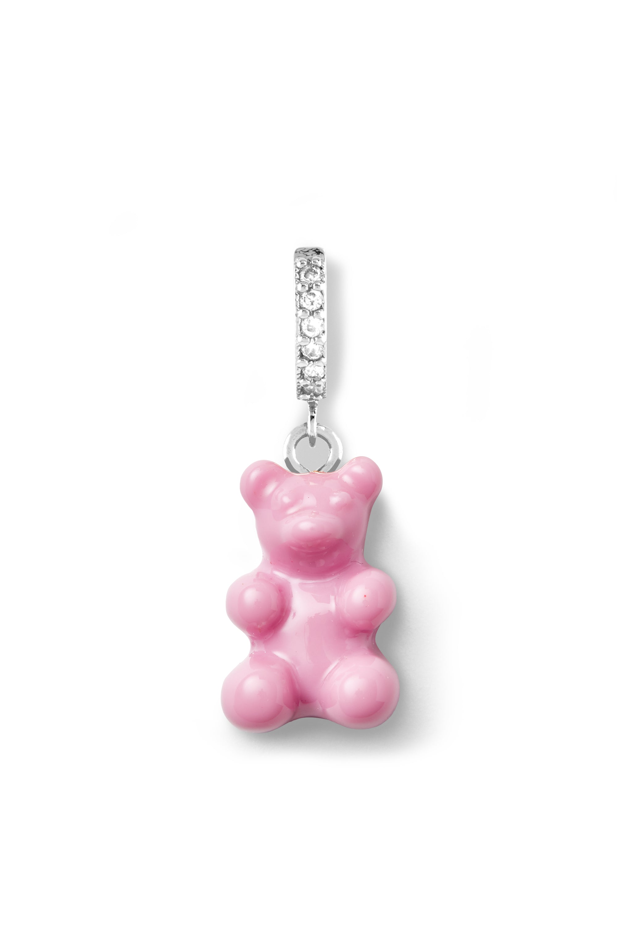 crystal haze Nostalgia Bear Hoop - Pave Connector - Silver Plated - Candy Pink