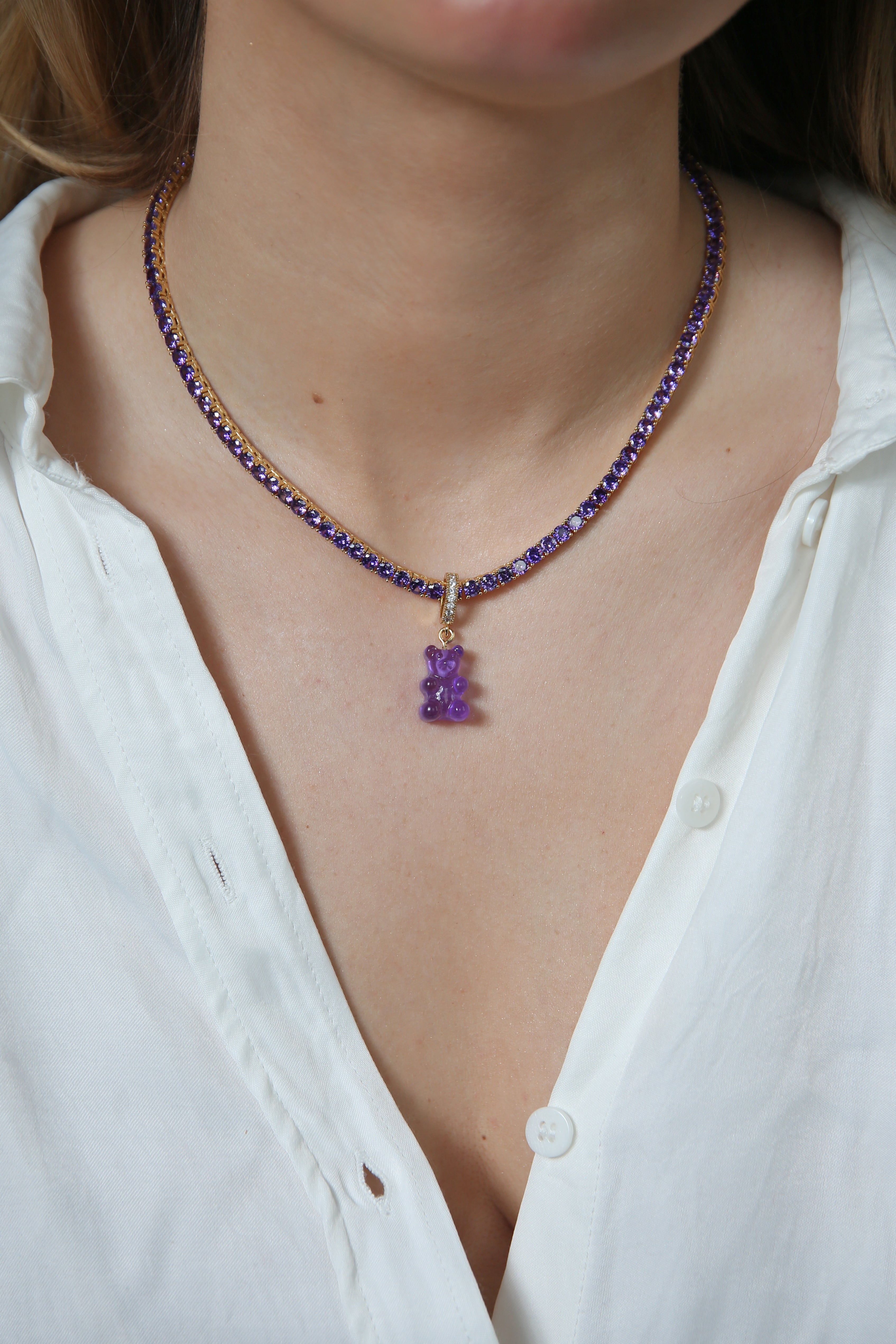 CRYSTAL HAZE ◆ PENDANT_NOSTALGIA BEAR PAVE GOLD PLUM Nostalgia Bear - Pave Connector - Gold Plated - Plum