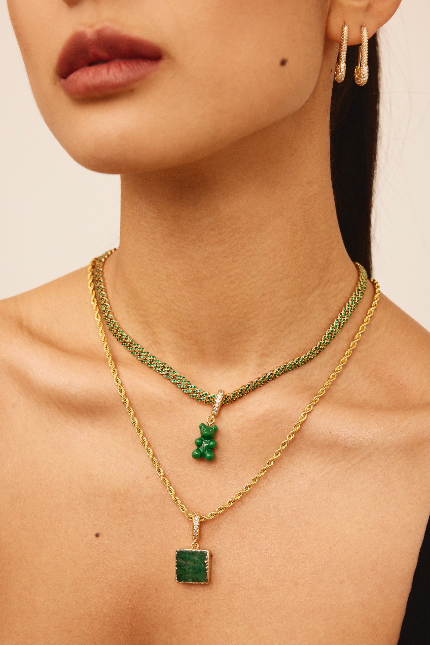 CRYSTAL HAZE ◆ NOSTALGIA BEAR PAVE SILVER GREEN HAZE Nostalgia Bear - Pave Connector - Gold Plated - Vegan
