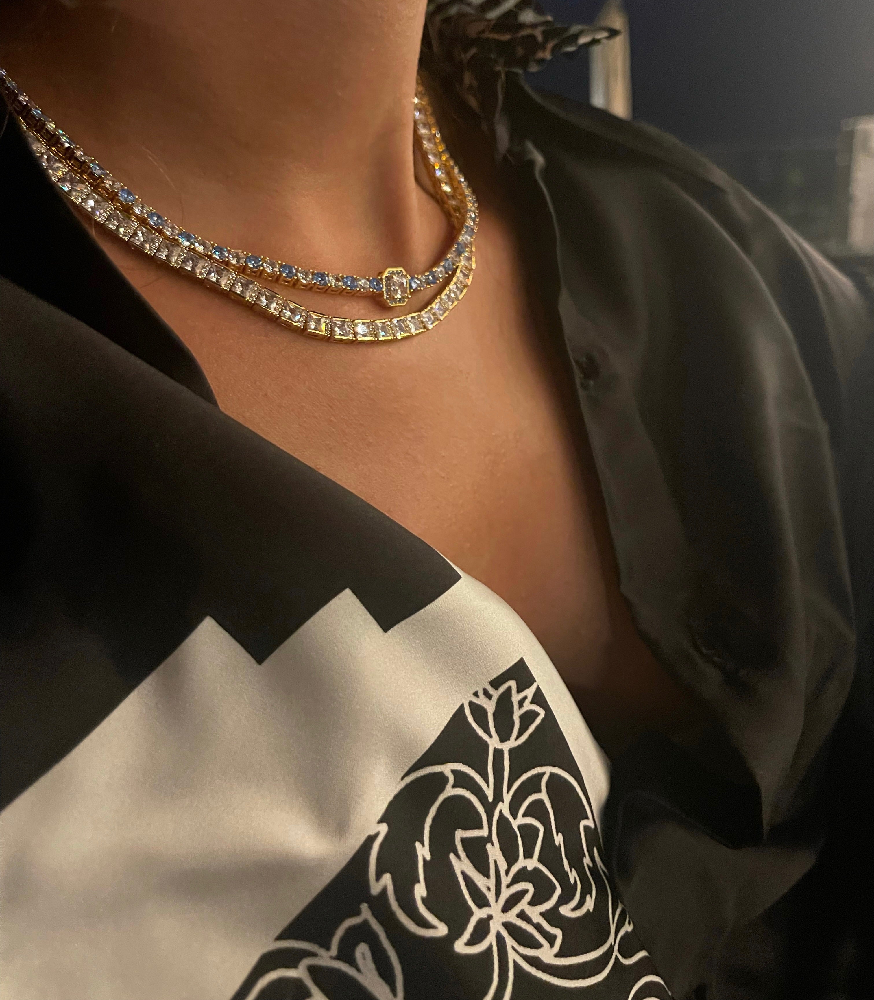Crystal Haze サックス 水色 ストーン 公爵夫人 チェーン　ゴールド 公爵夫人链– Crystal Haze Jewelry