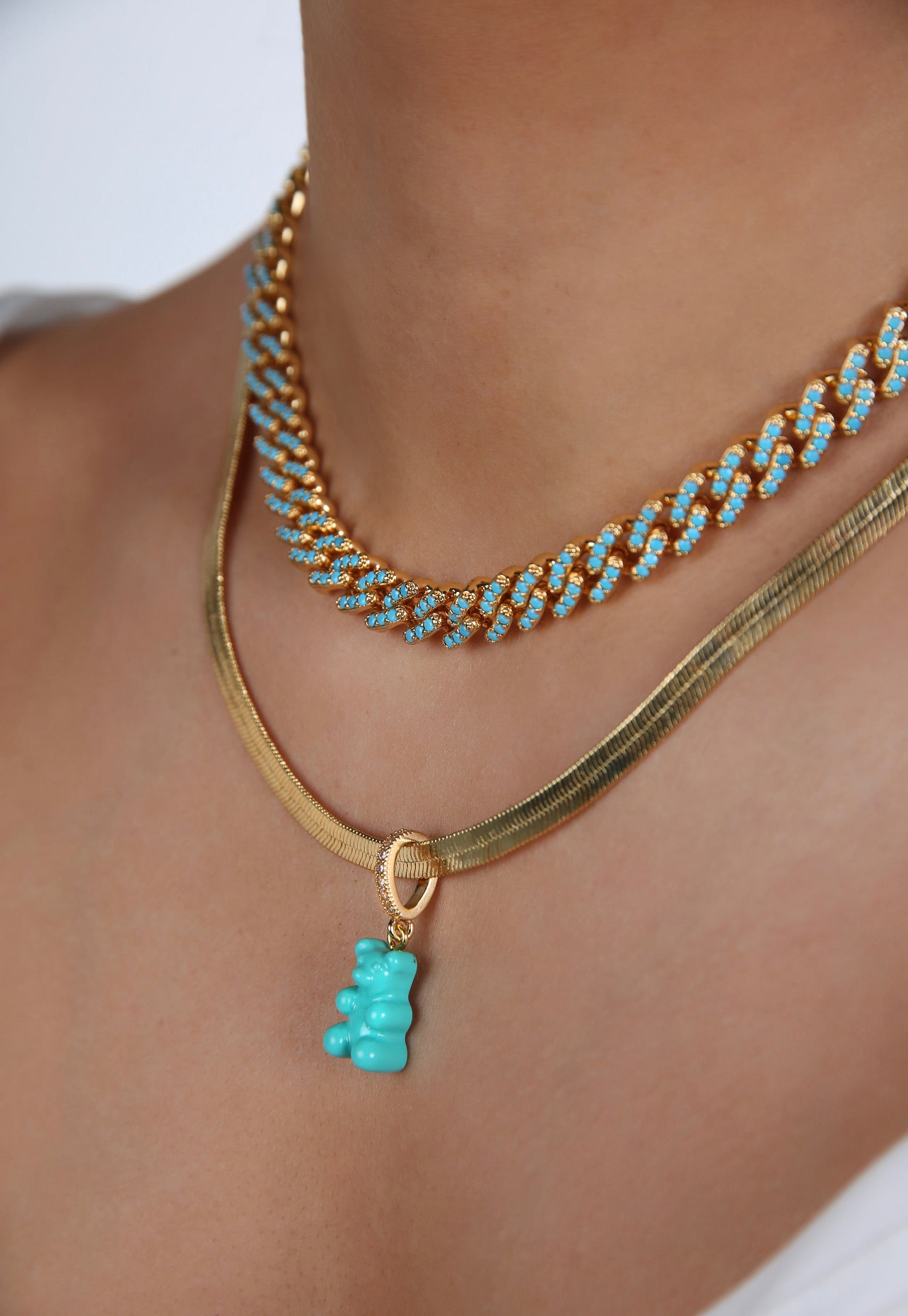 CRYSTAL HAZE◆ PENDANT_NOSTALGIA BEAR PAVE GOLD MYKONOS BLUE Nostalgia Bear - Pave Connector - Gold Plated - Mykonos Blue