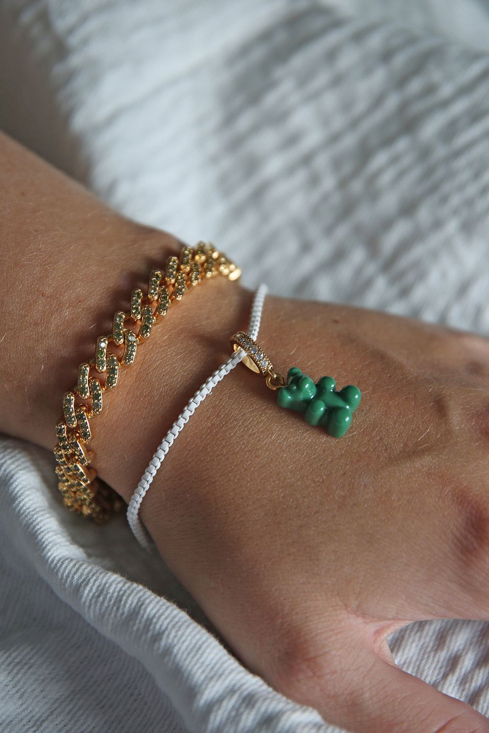 CRYSTAL HAZE ◆ NOSTALGIA BEAR PAVE SILVER GREEN HAZE Nostalgia Bear - Pave Connector - Gold Plated - Vegan