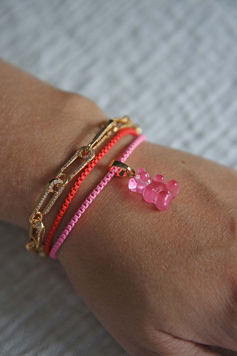 ★OSTKAKA★ Amuse Petit Chain 3colors Nostalgia Bear - Classic Connector - Gold - Mauve Pink