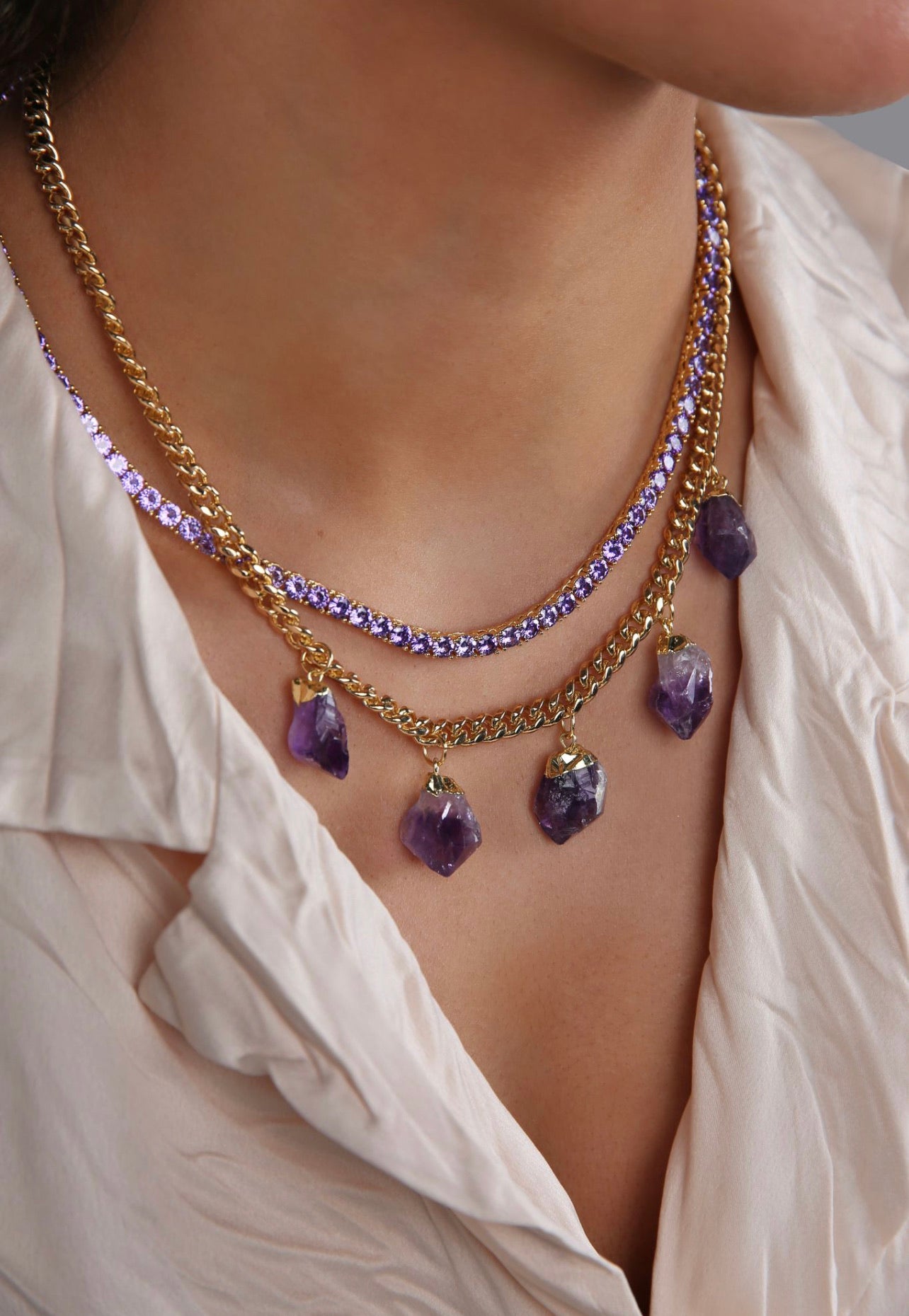 中国　胴胎掐絲琺瑯　七宝　ジェイド　紫水晶　ネックレス 紫水晶– Crystal Haze Jewelry