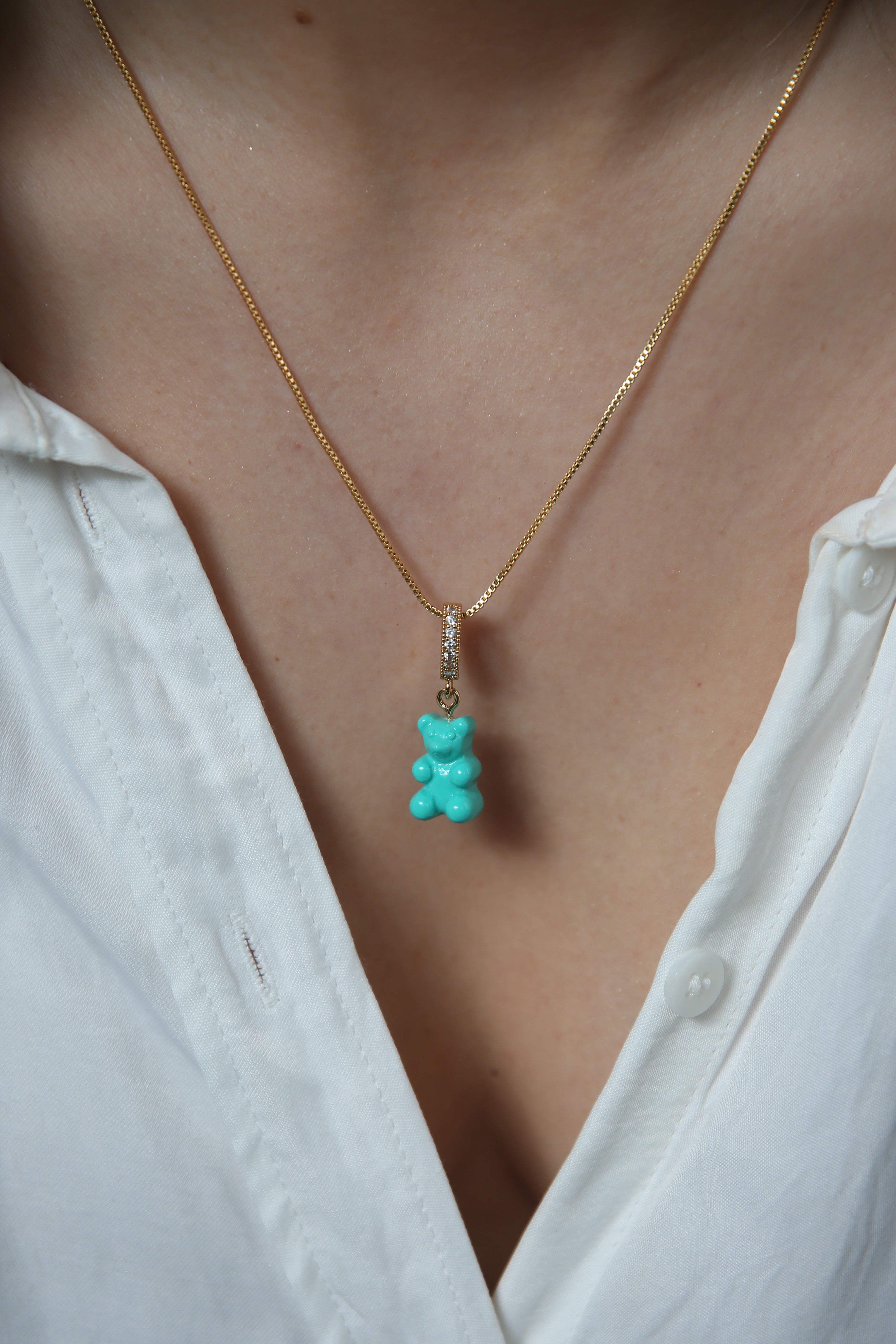 CRYSTAL HAZE◆ PENDANT_NOSTALGIA BEAR PAVE GOLD MYKONOS BLUE Nostalgia Bear - Pave Connector - Gold Plated - Mykonos Blue