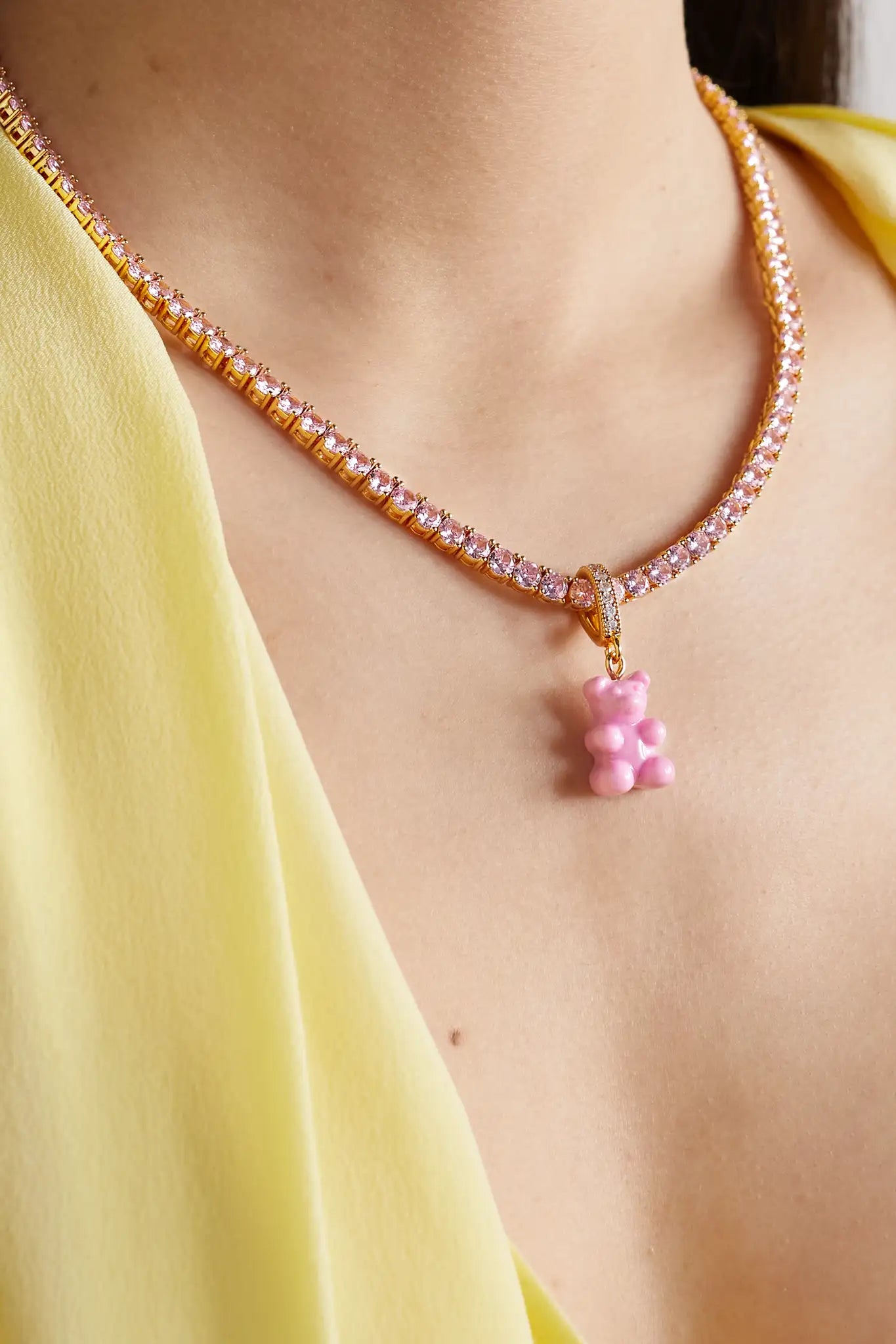 CRYSTAL HAZE◆PENDANT_NOSTALGIA BEAR CLASSIC GOLD CANDY PINK Nostalgia Bear - Pave Connector - Gold Plated - Candy Pink